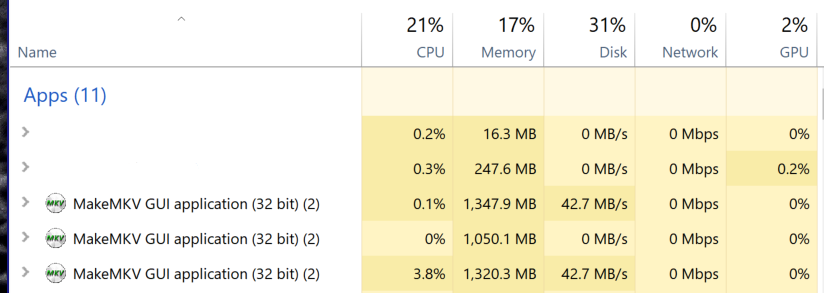 Memory Usage for Multiple Simultaneous Instances of MakeMKV