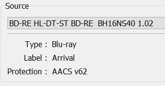 Source info for BD disc