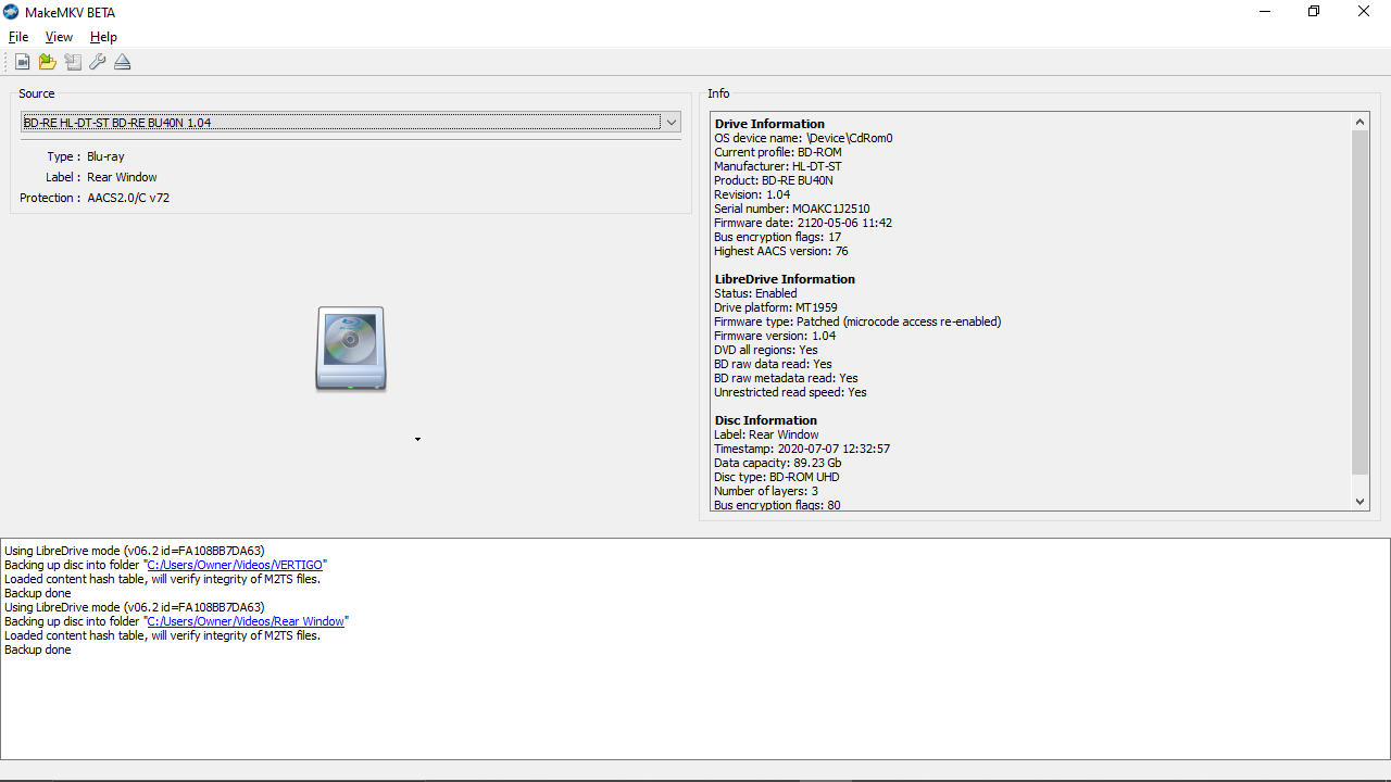 Status of Rear Window and Vertigo Rips as Shown in MakeMKV.png