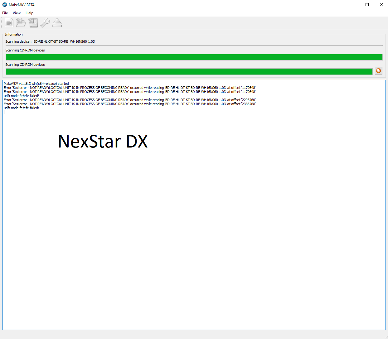 NexStar DX scsi error