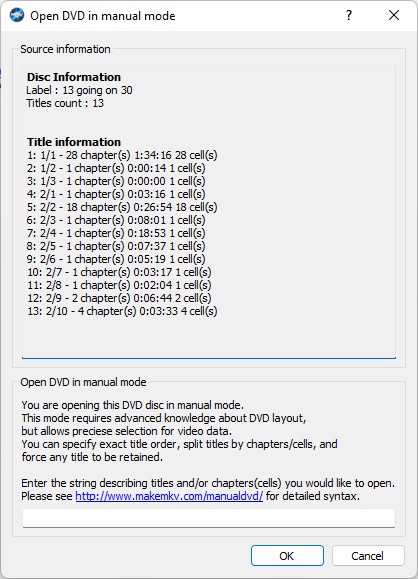 Disk Information on DVD listest in Manual mode