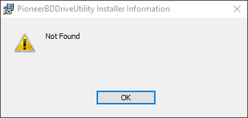 Screenshot of the error message when trying to install the Pioneer Drive Utility.