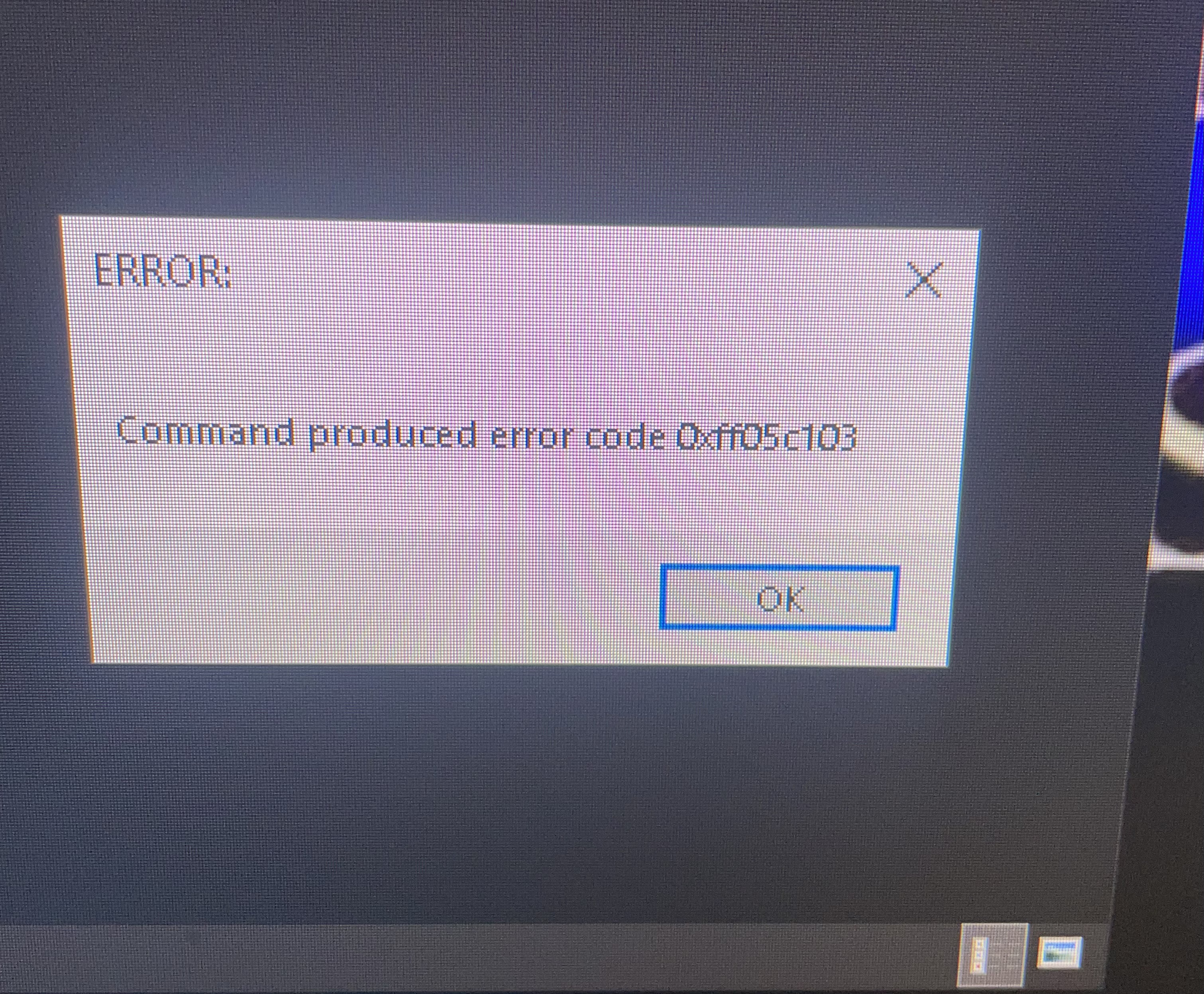 The error I got when trying to flash the downgrade firmware with the SDFtool